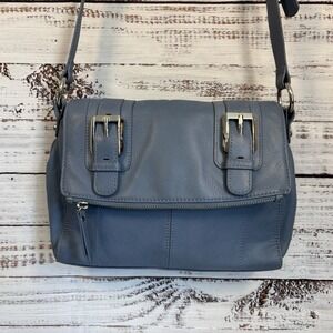 B Makowsky Blue Buttery Soft Foldover Crossbody Purse Silver Hardware Y2K Boho